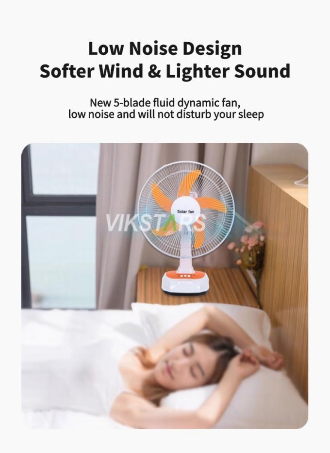 สําหรับแคมป์ฉุกเฉิน พัดลมโต๊ะพลังแสงอาทิตย์ 16 นิ้ว ประหยัดพลังงานด้วยหลอดไฟ 3