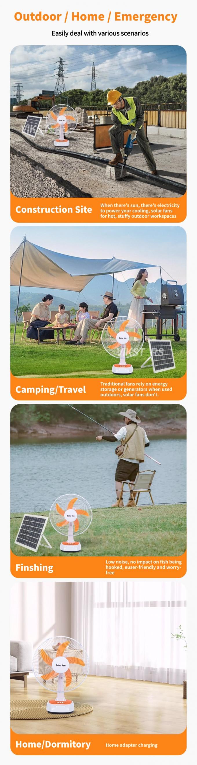 สําหรับแคมป์ฉุกเฉิน พัดลมโต๊ะพลังแสงอาทิตย์ 16 นิ้ว ประหยัดพลังงานด้วยหลอดไฟ 1