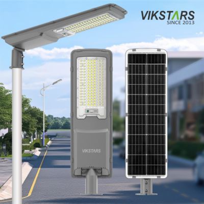 ซื้อ ไฟถนนพลังงานแสงอาทิตย์แบบบูรณาการกลางแจ้ง ไฟ 200w 300w สำหรับถนน พร้อมเซ็นเซอร์แสง รีโมทคอนโทรล เสา การผลิตออนไลน์